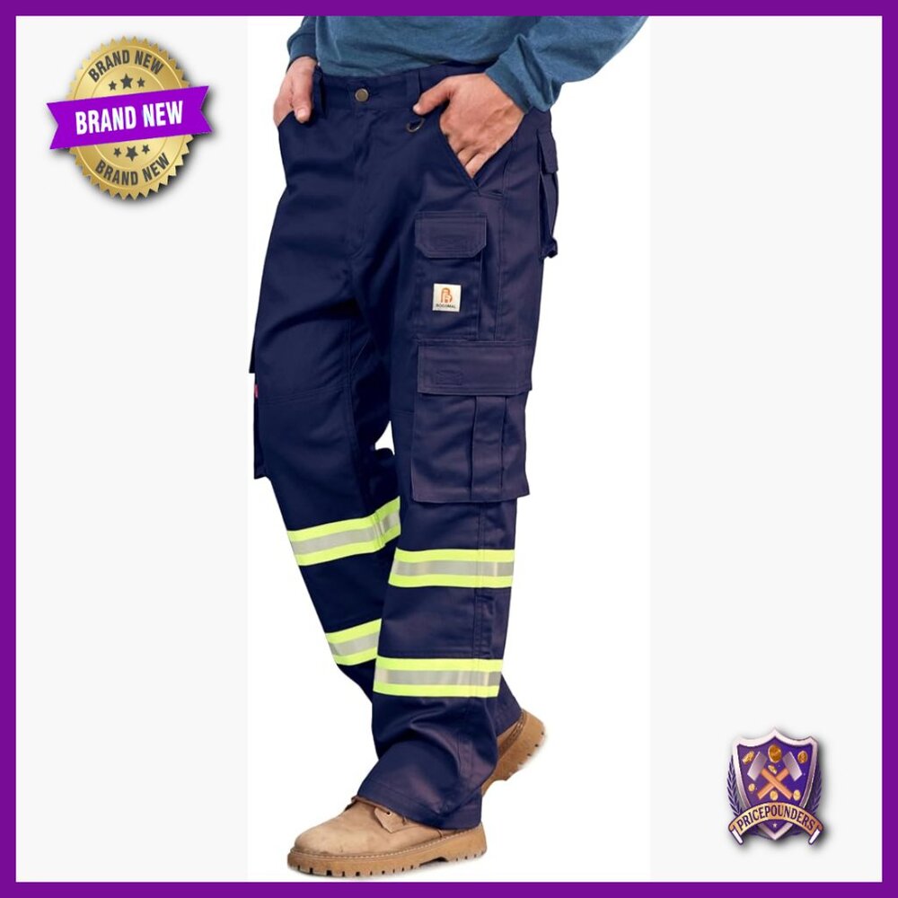 Men's FR Work Pants with Cargo Pockets, Hi-Vis Reflective, Relaxed Fit